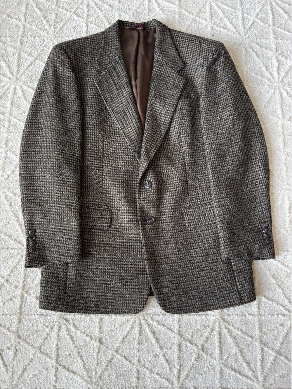 Hart Schaffner Marx John Harvard 39R Brown Virgin Wool Houndstooth Sport Coat